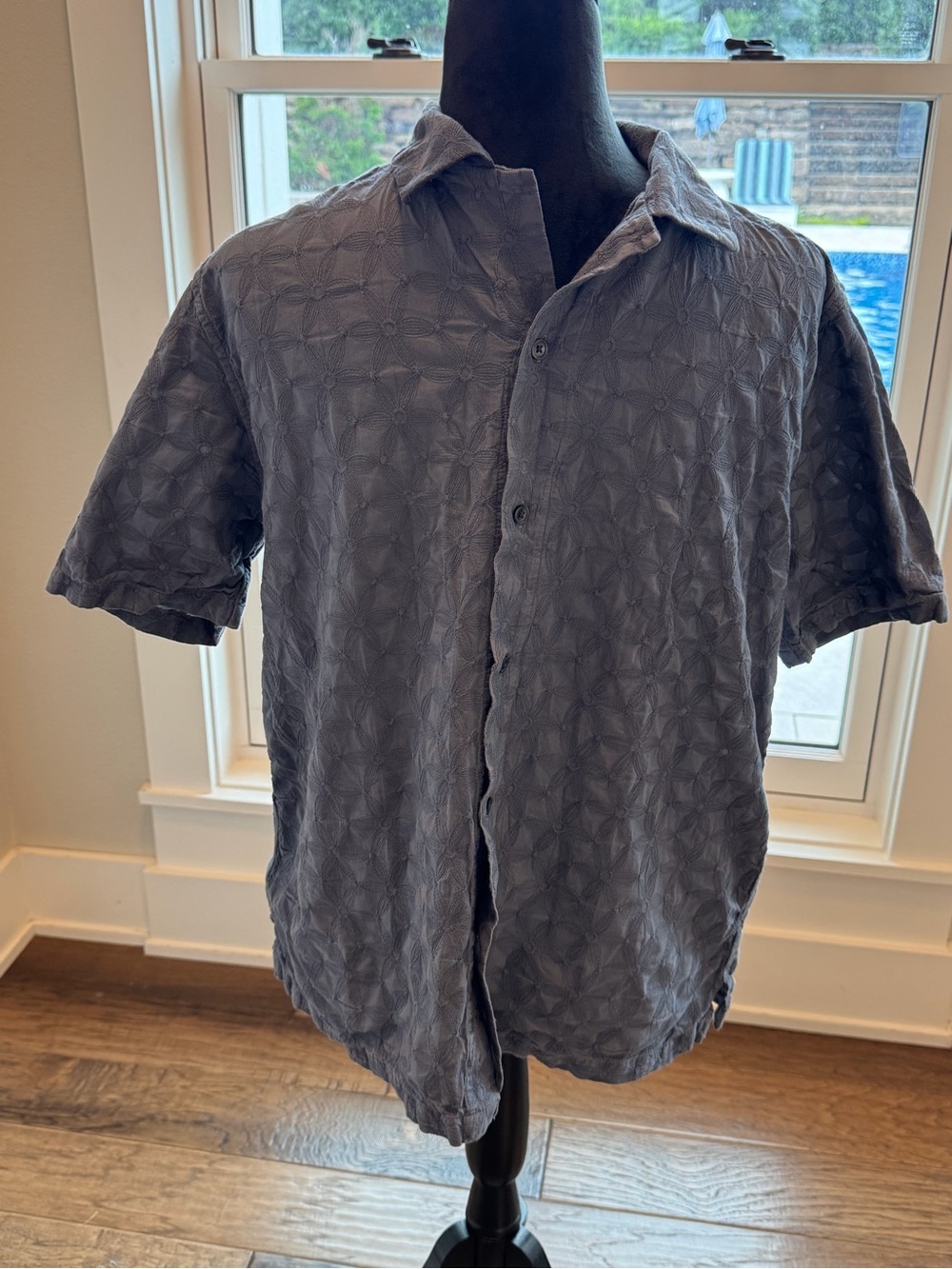 Abercrombie & Fitch Short-Sleeve Textured Button-Down Shirt - Gray
